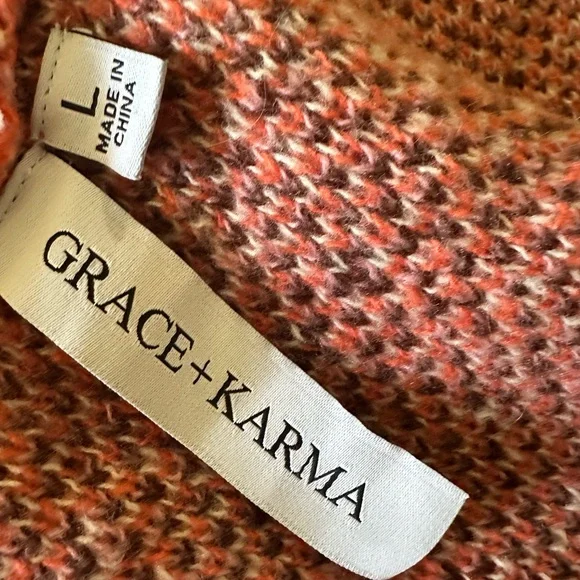 Cozy Brown and Red Patterned Women's Sweater - Picture 6 of 7